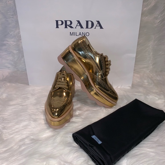 Prada Gold Platform Oxfords - Picture 2 of 8